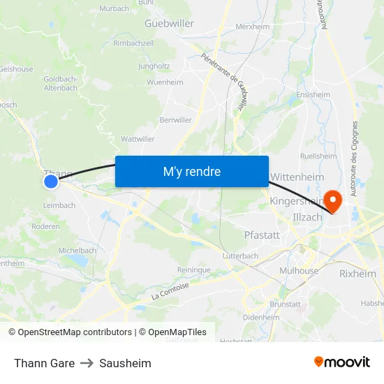 Thann Gare to Sausheim map