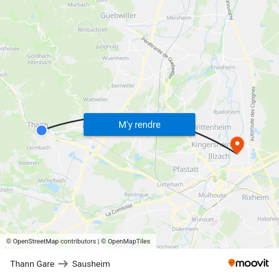 Thann Gare to Sausheim map