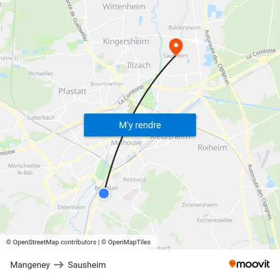 Mangeney to Sausheim map