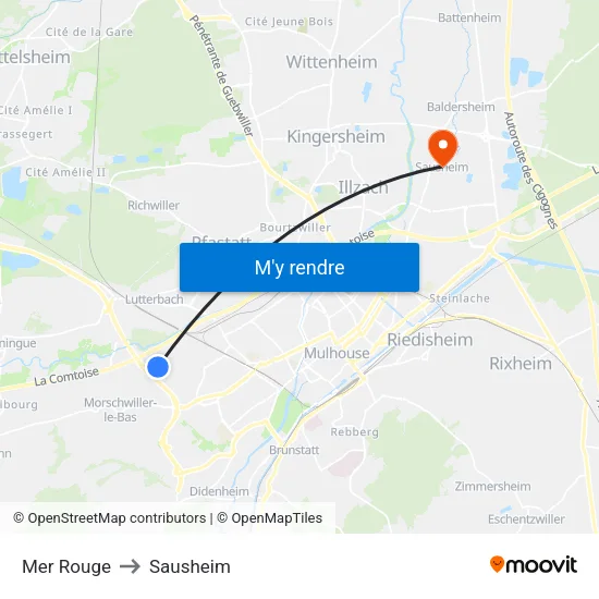 Mer Rouge to Sausheim map