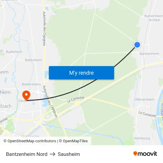 Bantzenheim Nord to Sausheim map