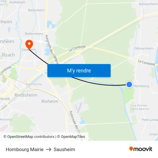 Hombourg Mairie to Sausheim map