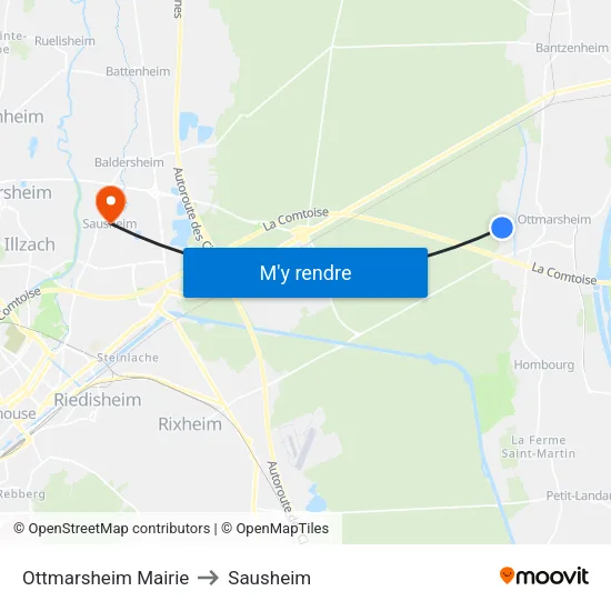 Ottmarsheim Mairie to Sausheim map