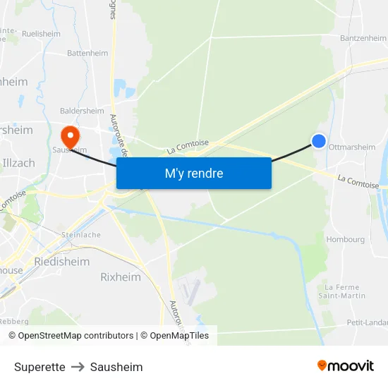 Superette to Sausheim map