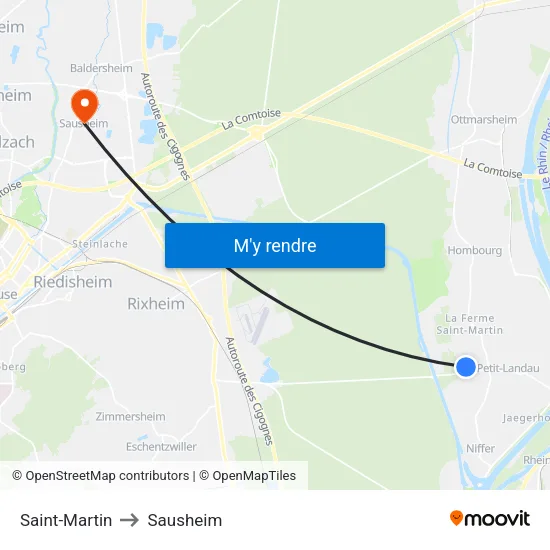 Saint-Martin to Sausheim map