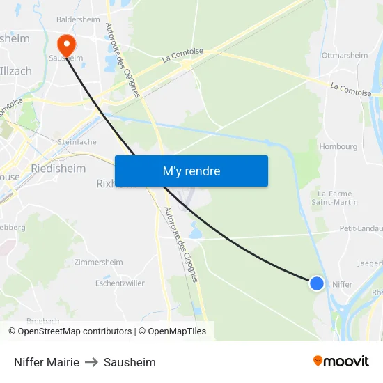 Niffer Mairie to Sausheim map