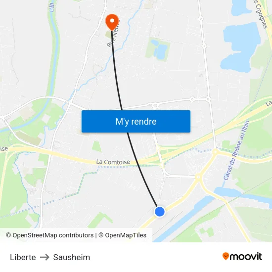 Liberte to Sausheim map