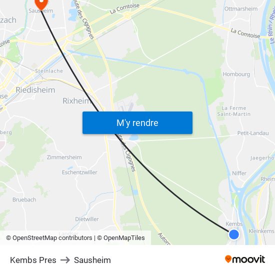 Kembs Pres to Sausheim map