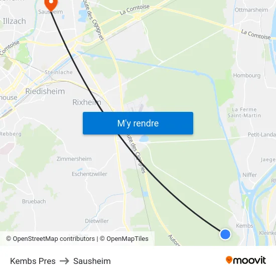 Kembs Pres to Sausheim map