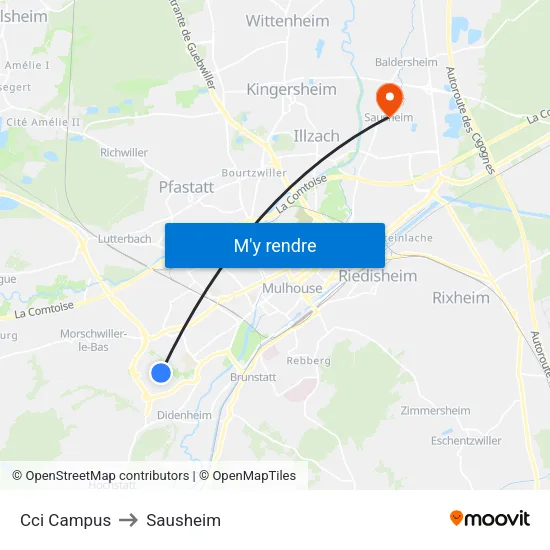 Cci Campus to Sausheim map