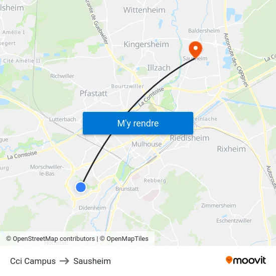 Cci Campus to Sausheim map
