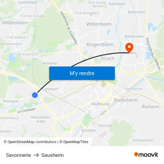 Savonnerie to Sausheim map