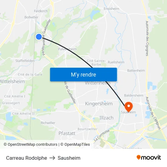 Carreau Rodolphe to Sausheim map