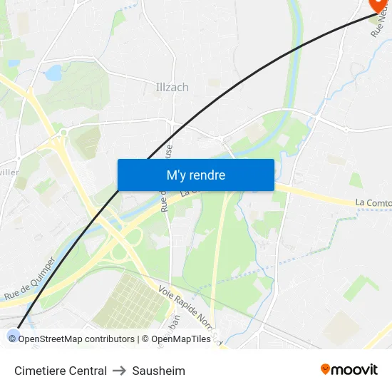 Cimetiere Central to Sausheim map