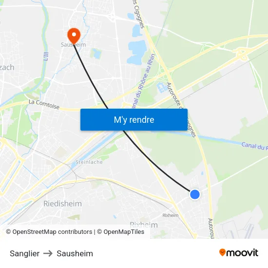 Sanglier to Sausheim map