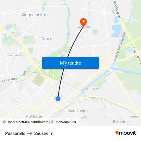 Passerelle to Sausheim map