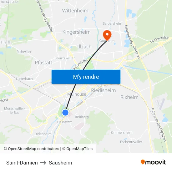 Saint-Damien to Sausheim map