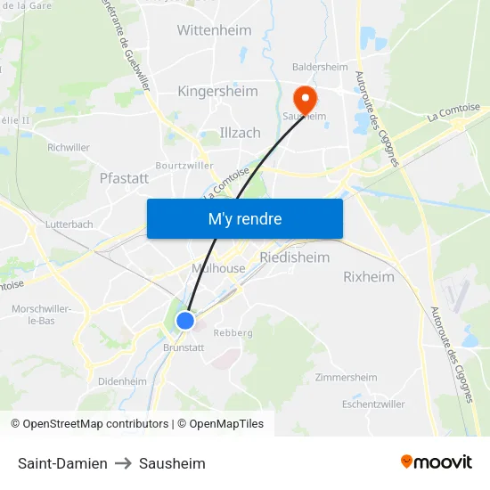 Saint-Damien to Sausheim map