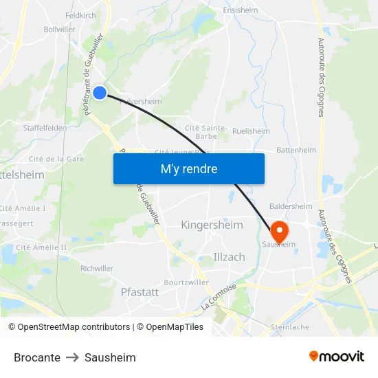 Brocante to Sausheim map