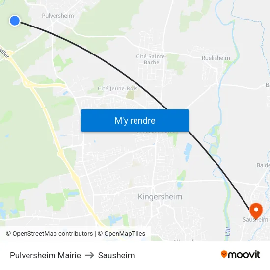 Pulversheim Mairie to Sausheim map