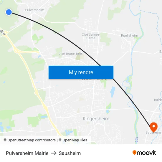 Pulversheim Mairie to Sausheim map