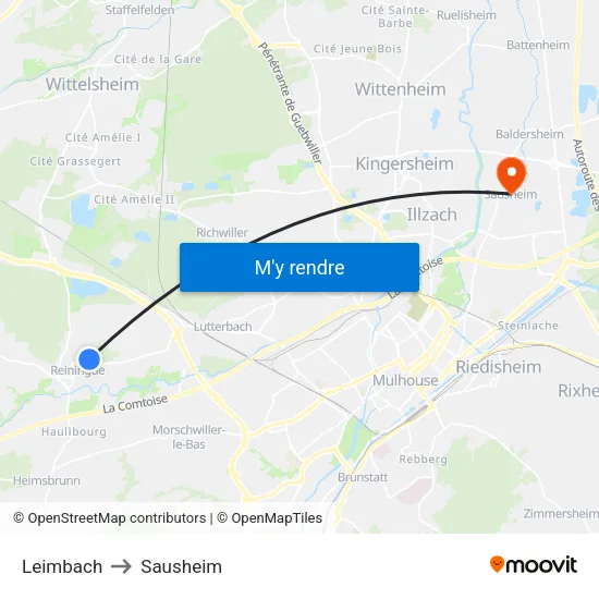 Leimbach to Sausheim map