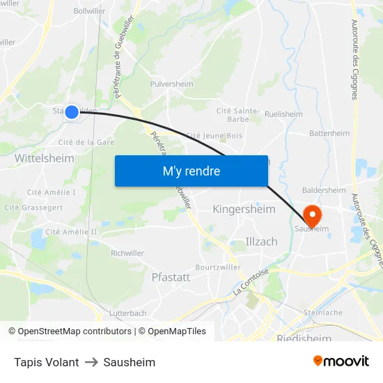 Tapis Volant to Sausheim map