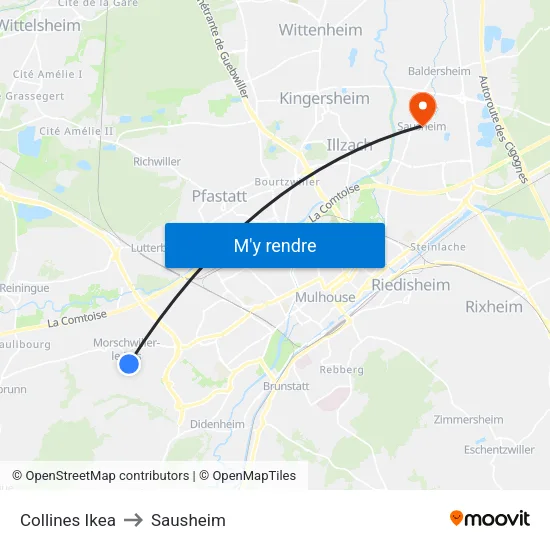 Collines Ikea to Sausheim map
