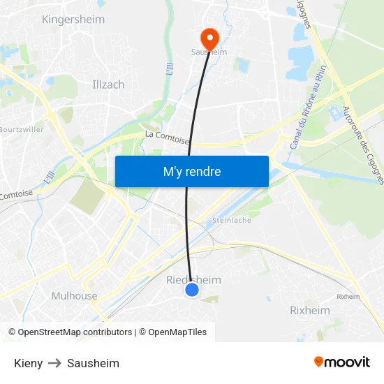 Kieny to Sausheim map