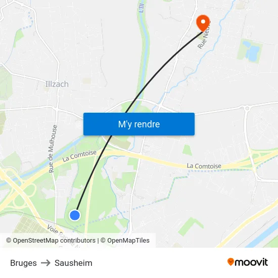 Bruges to Sausheim map