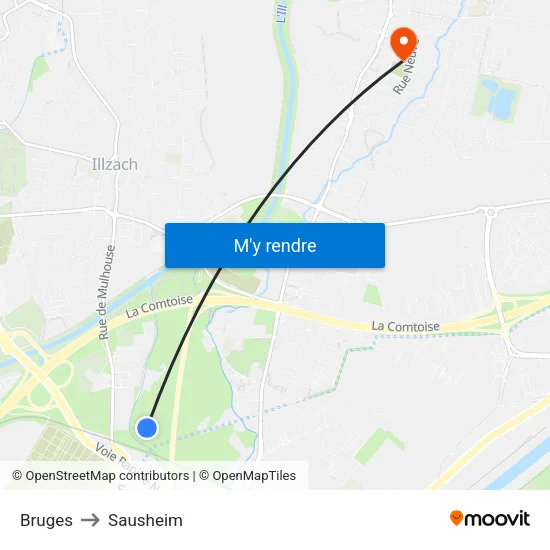 Bruges to Sausheim map