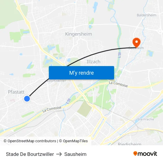Stade De Bourtzwiller to Sausheim map