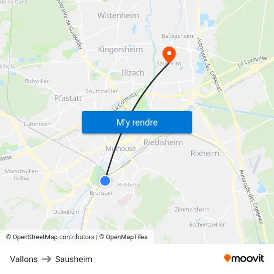 Vallons to Sausheim map