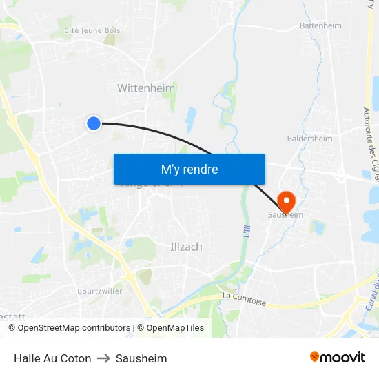 Halle Au Coton to Sausheim map