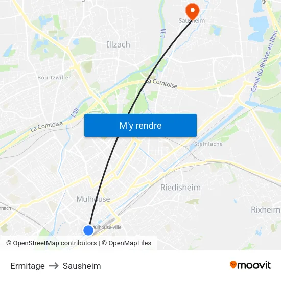 Ermitage to Sausheim map