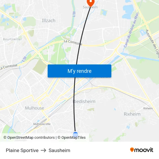 Plaine Sportive to Sausheim map
