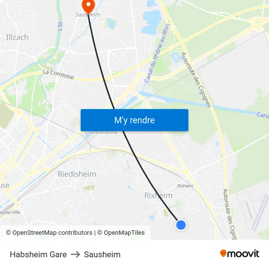 Habsheim Gare to Sausheim map