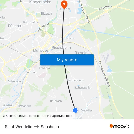 Saint-Wendelin to Sausheim map