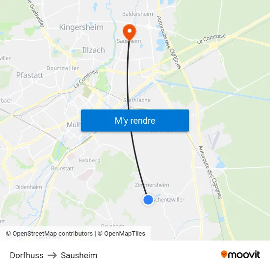 Dorfhuss to Sausheim map