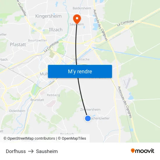 Dorfhuss to Sausheim map