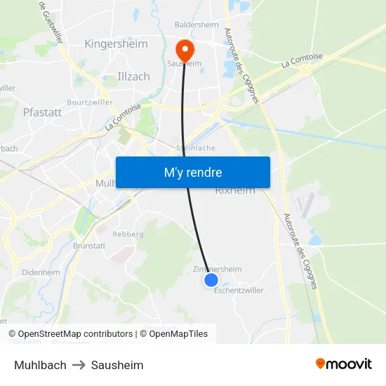 Muhlbach to Sausheim map