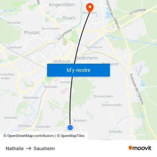Nathalie to Sausheim map