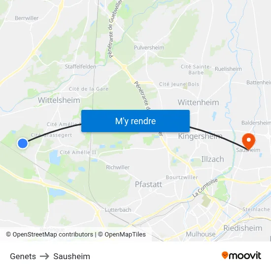 Genets to Sausheim map