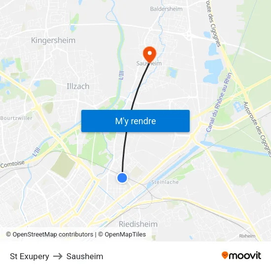 Saint-Exupery to Sausheim map