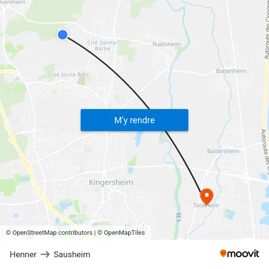 Henner to Sausheim map