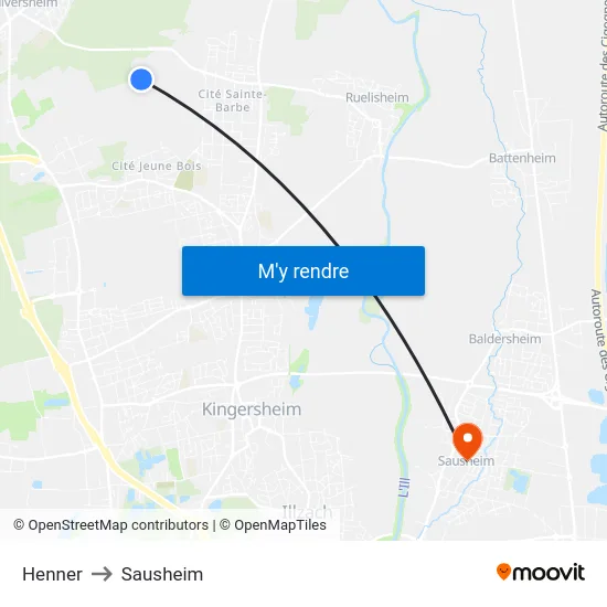 Henner to Sausheim map