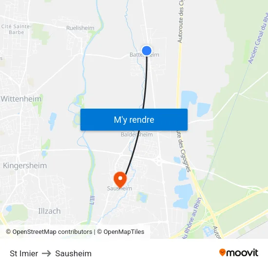 St Imier to Sausheim map