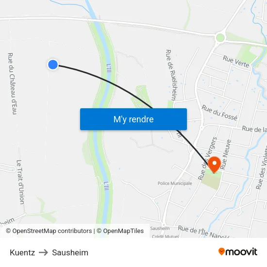 Kuentz to Sausheim map