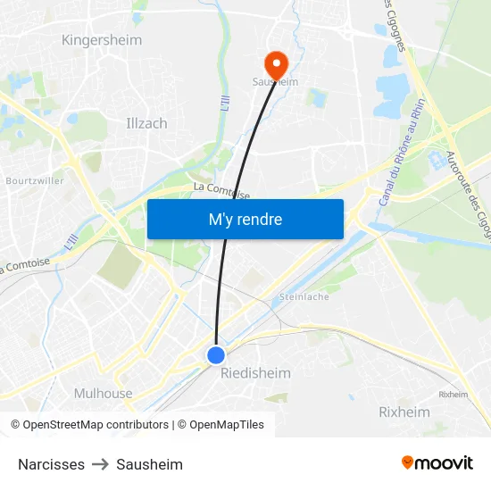 Narcisses to Sausheim map