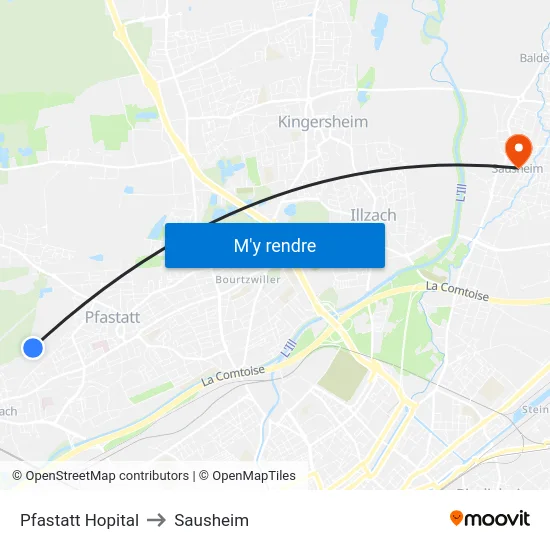 Pfastatt Hopital to Sausheim map